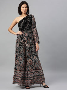 Designer Indian One Shoulder Sequin Jumpsuit For Women, Indo Western Dress, Party Wear Indian Dress, Jumpsuits For Women, Fusion Wear VitansEthnics