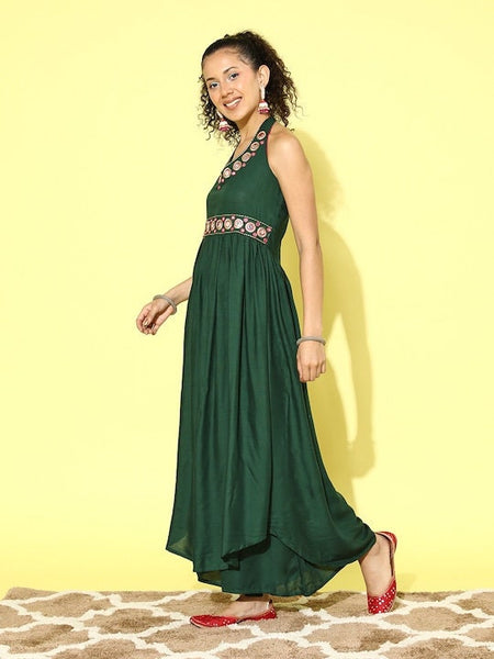 Green Embroidered Halter Neck Kurta With Palazzo For Women, Kurti Set For Women, Indian Suit Set, Indo Western Outfit, Fusion Indian Dress VitansEthnics