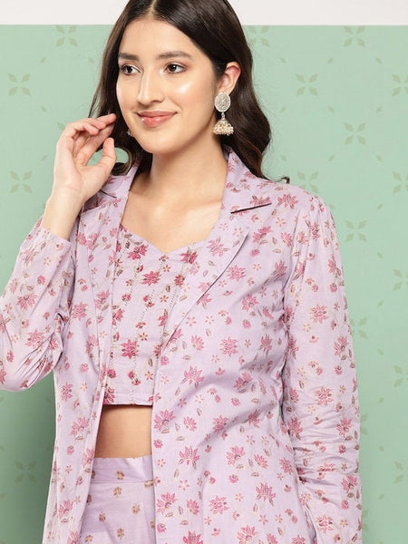 Women Elegant Printed Crop Top with Palazzo And Jacket, Indo Western Ethnic Set for women, Crop top with palazzo and shrug, Fusion Outfit VitansEthnics