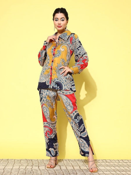 Red Paisley Printed Satin Shirt with Palazzos Pants Set, Indian Co ord Set, Indo Western Dress For Women, Indian Dress, Fusion Outfit VitansEthnics