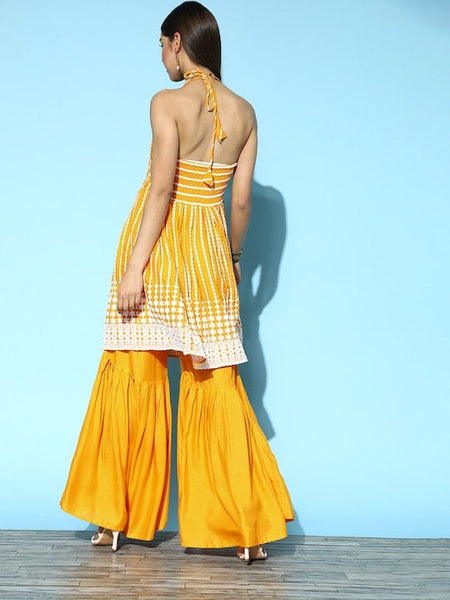 Halter Neck Kurta With Palazzo For Women, Kurti Set For Women, Indian Suit Set, Indo Western Outfit, Fusion Indian Dress, Haldi Outfit VitansEthnics