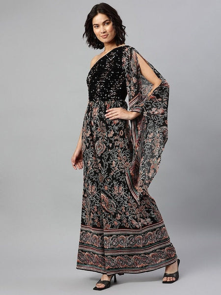 Designer Indian One Shoulder Sequin Jumpsuit For Women, Indo Western Dress, Party Wear Indian Dress, Jumpsuits For Women, Fusion Wear VitansEthnics