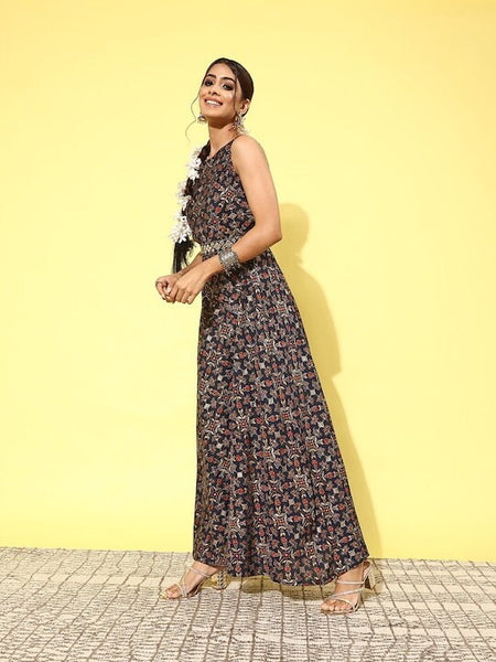 Indian Printed Flared Jumpsuit For Women, Indian Dress, Indo Western Dress, Jumpsuit For Women, Maxi Dress, Fusion Outfit VitansEthnics