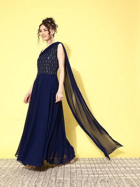 Embroidered One Shoulder Maxi Dress For Women, Ready to wear saree, Indo Western Dress, Saree Gown, Indian suit set, Wedding Wear outfit VitansEthnics