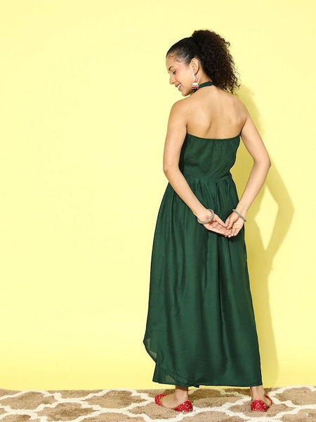 Green Embroidered Halter Neck Kurta With Palazzo For Women, Kurti Set For Women, Indian Suit Set, Indo Western Outfit, Fusion Indian Dress VitansEthnics