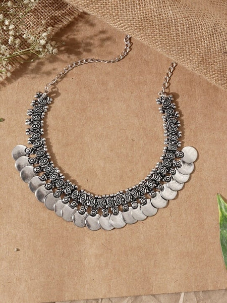 Oxidised Silver-Plated Choker, Coin Choker Necklace For Women