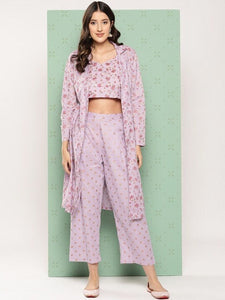 Women Elegant Printed Crop Top with Palazzo And Jacket, Indo Western Ethnic Set for women, Crop top with palazzo and shrug, Fusion Outfit VitansEthnics