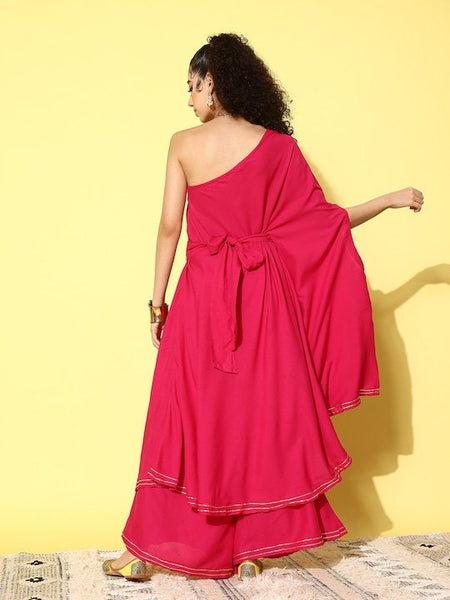 Mirror Work One Shoulder Kaftan Kurta With Palazzo For Women, Kurti Set For Women, Indian Suit Set, Indo Western Outfit, Fusion Indian Dress VitansEthnics