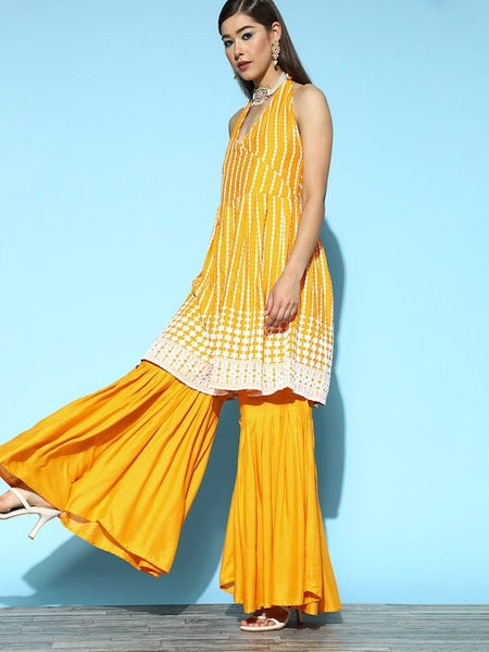 Halter Neck Kurta With Palazzo For Women, Kurti Set For Women, Indian Suit Set, Indo Western Outfit, Fusion Indian Dress, Haldi Outfit VitansEthnics