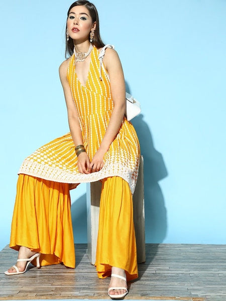Halter Neck Kurta With Palazzo For Women, Kurti Set For Women, Indian Suit Set, Indo Western Outfit, Fusion Indian Dress, Haldi Outfit VitansEthnics