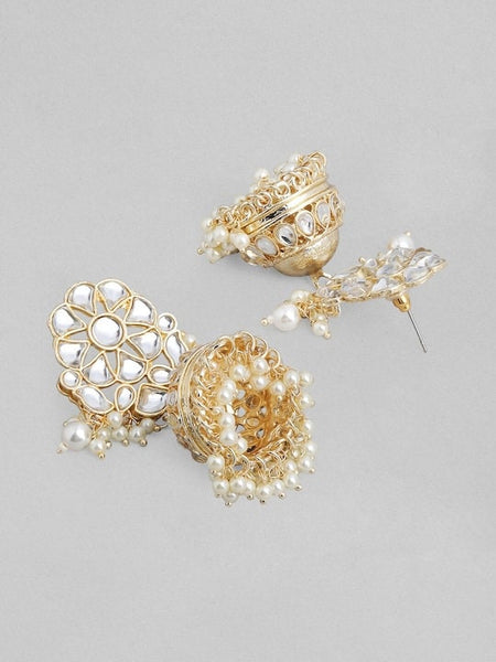 Gold-Plated White Kundan Studded & Beaded Handcrafted Jewelry Set