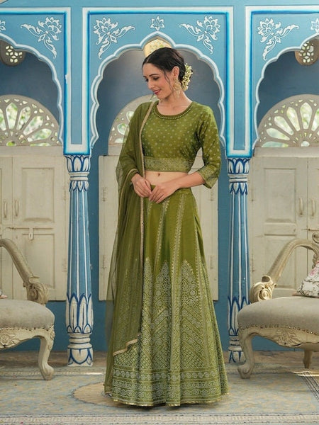 Green & Gold Toned Ready to Wear Lehenga Blouse With Dupatta, Indo Western Set for women, Indian Wedding Outfit, Lehenga Choli For Women VitansEthnics