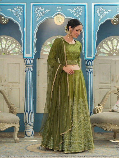 Green & Gold Toned Ready to Wear Lehenga Blouse With Dupatta, Indo Western Set for women, Indian Wedding Outfit, Lehenga Choli For Women VitansEthnics