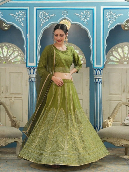 Green & Gold Toned Ready to Wear Lehenga Blouse With Dupatta, Indo Western Set for women, Indian Wedding Outfit, Lehenga Choli For Women VitansEthnics