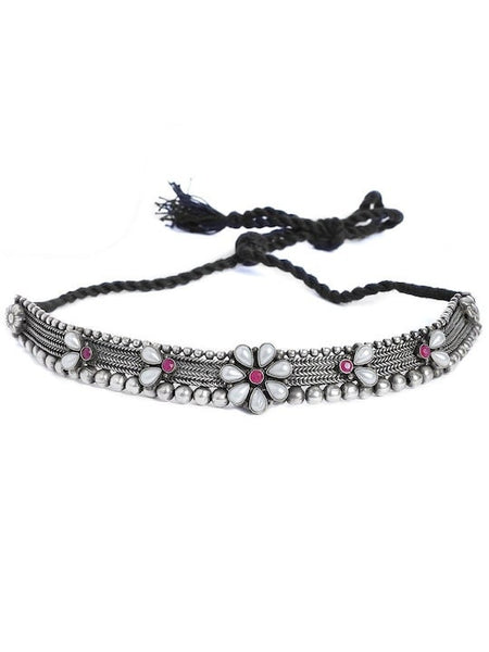 Oxidised Silver-Plated Floral Choker Necklace