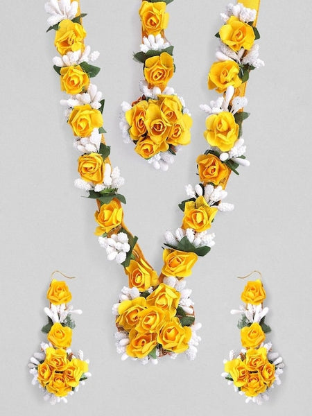 Yellow & White Floral Haldi Jewellery Set, Bridal Jewellery Set