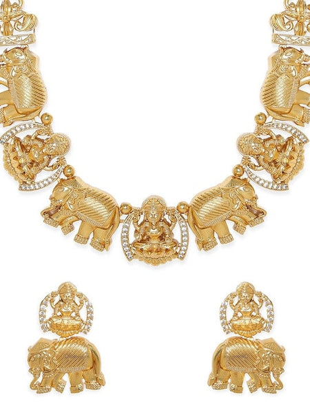 Gold-Plated AD studded Lakshmi Designer Necklace & Earrings Set