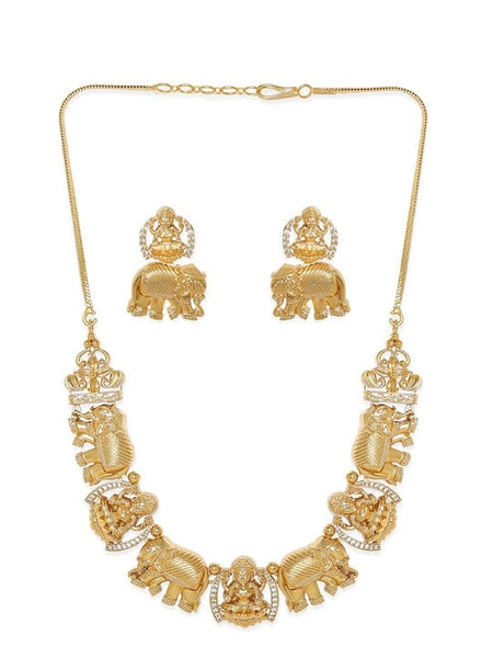 Gold-Plated AD studded Lakshmi Designer Necklace & Earrings Set