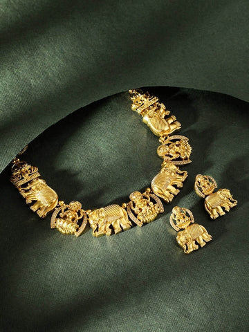 Gold-Plated AD studded Lakshmi Designer Necklace & Earrings Set