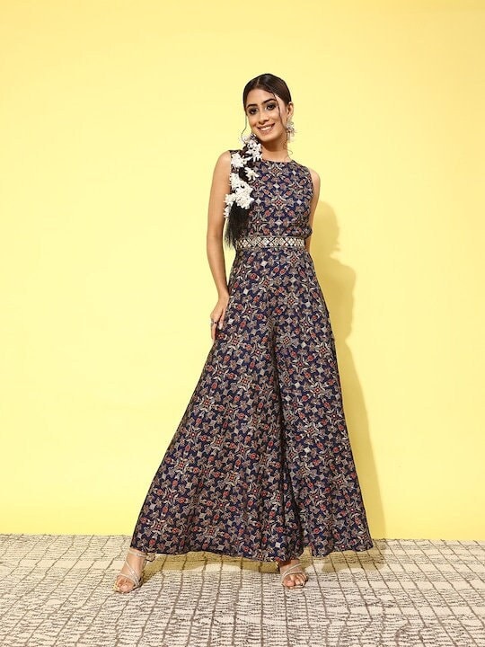 Indian Printed Flared Jumpsuit For Women, Indian Dress, Indo Western Dress, Jumpsuit For Women, Maxi Dress, Fusion Outfit VitansEthnics