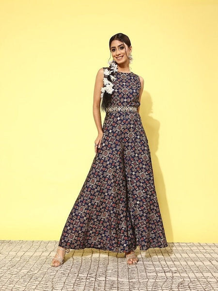 Indian Printed Flared Jumpsuit For Women, Indian Dress, Indo Western Dress, Jumpsuit For Women, Maxi Dress, Fusion Outfit VitansEthnics