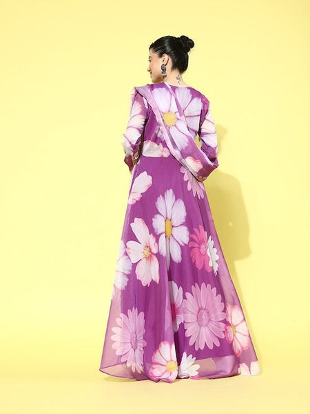 Floral Printed Organza Anarkali Kurta with Dupatta, Indo Western Ethnic Set for Women, Wedding Guest Outfit, Indian Gown Dress, Indian Suit VitansEthnics
