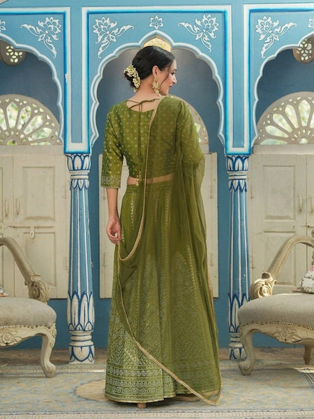 Green & Gold Toned Ready to Wear Lehenga Blouse With Dupatta, Indo Western Set for women, Indian Wedding Outfit, Lehenga Choli For Women VitansEthnics
