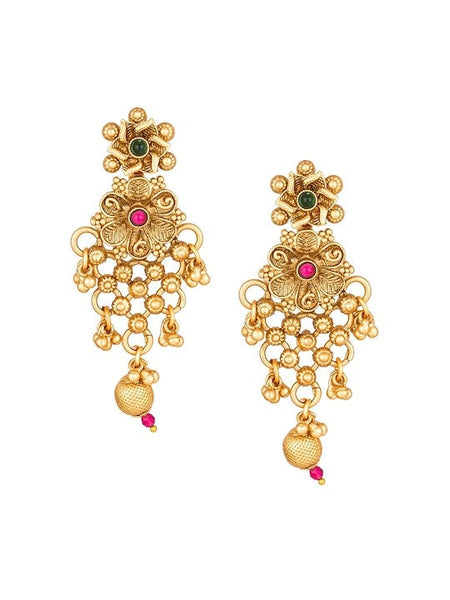 Gold-Plated Pink & Green Pearl Studded Temple Choker Jewelry Set