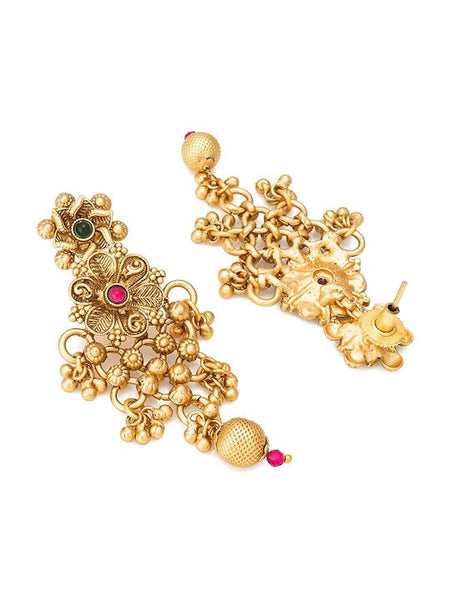 Gold-Plated Pink & Green Pearl Studded Temple Choker Jewelry Set