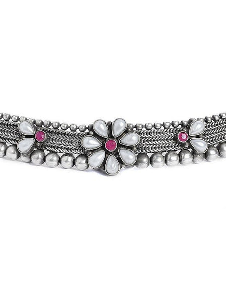 Oxidised Silver-Plated Floral Choker Necklace