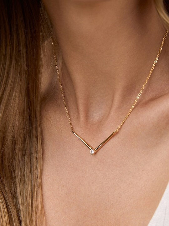 Gold-Toned Brass Gold-Plated Minimal Necklace For Women & Girls