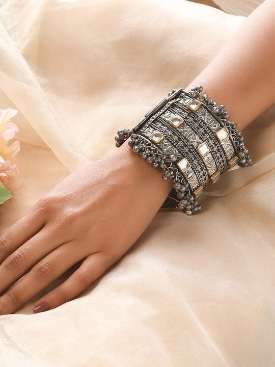 Oxidised Silver Plated Bangle Style Bracelet For Women