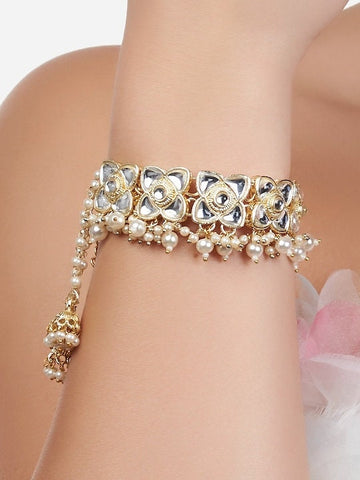 Gold-Plated Kundan Studded Wraparound Bracelet For Women
