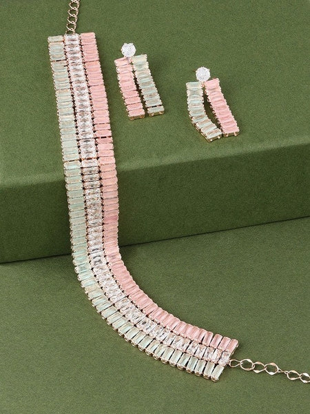 Pink & Green Cubic Zirconia Jewelry Set