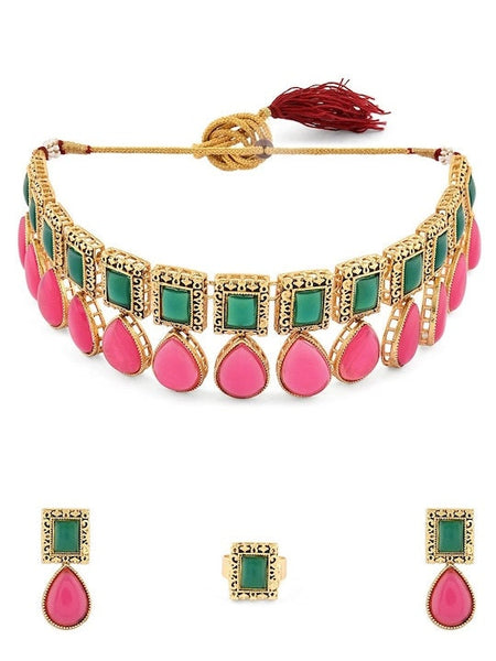 Stone Studded & Beaded Choker Necklace Set