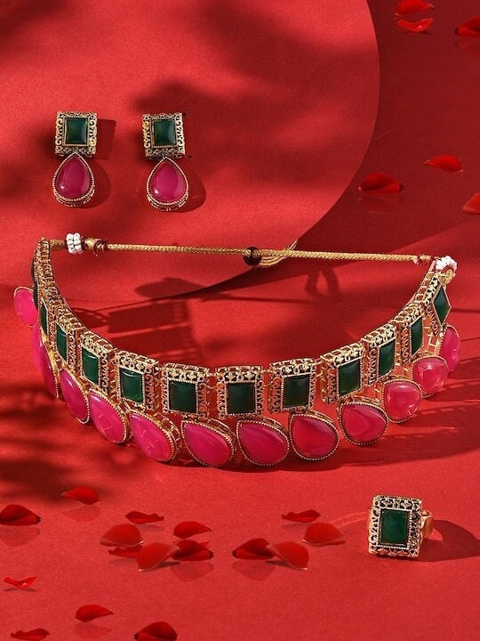 Stone Studded & Beaded Choker Necklace Set