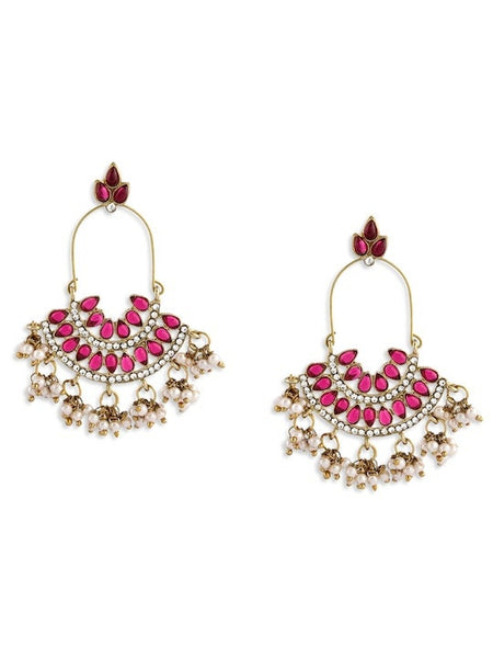 Gold-Plated Maroon And off White Contemporary Drop Earrings