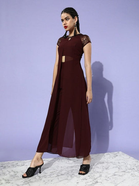 Charming Maroon Solid Bling and Sparkly Jumpsuit For Women, Indo Western Dress, Party Indian Dress, Jumpsuits, Fusion Wear For Women VitansEthnics