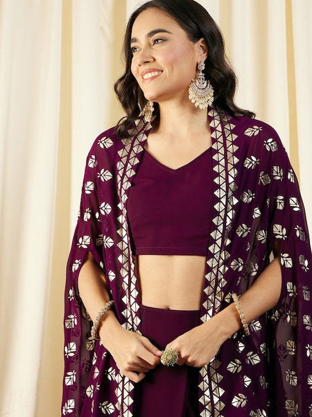 Women Crop Top With Draped Skirt And Shrug set, Indo Western Ethnic Set for women, Designer Party Wear Fusion Suit Set, Wedding Wear set VitansEthnics