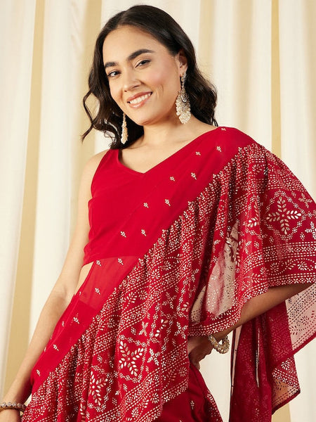 Printed Crop Top with Sharara & Attached Dupatta For Women, Ready to wear saree, Indo Western Dress, Pant saree set, Wedding Outfit VitansEthnics