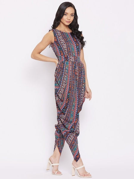 Designer Dhoti Jumpsuit For Women, Indo Western Outfit, Indian Dhoti Dress, Fusion Jumpsuit, Printed Indian Jumpsuit VitansEthnics