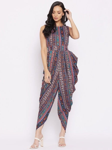 Designer Dhoti Jumpsuit For Women, Indo Western Outfit, Indian Dhoti Dress, Fusion Jumpsuit, Printed Indian Jumpsuit VitansEthnics