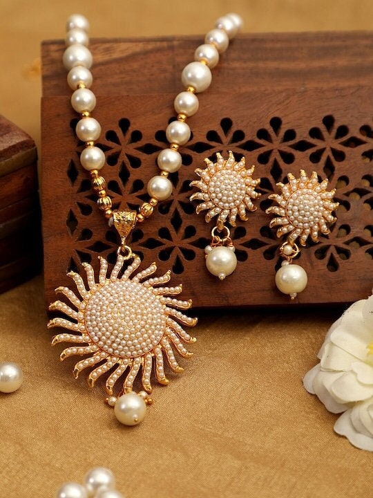 Gold-Plated Off-White Pearl Handcrafted Jewelry Set
