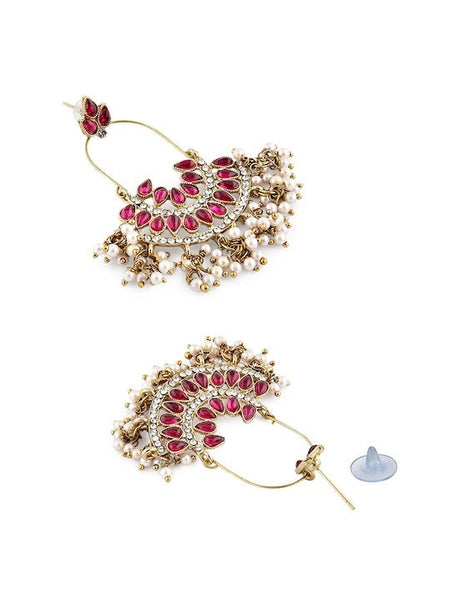 Gold-Plated Maroon And off White Contemporary Drop Earrings