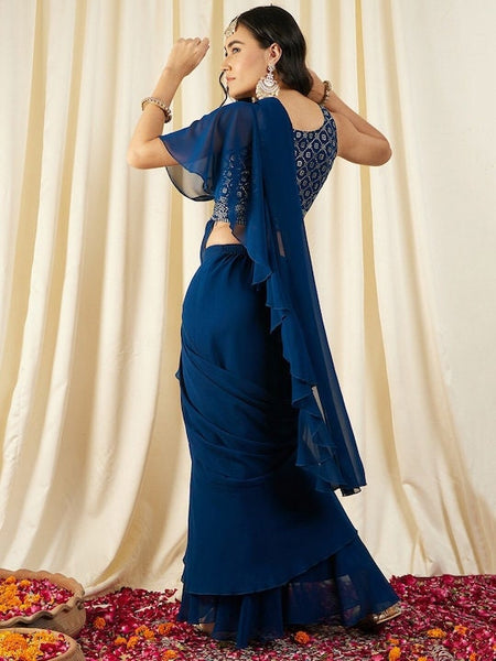 Women Blouse with prestiched frill gown, Ready to wear saree, Indo Western Dress, Saree Gown set, Indian suit set, Wedding Wear outfit VitansEthnics