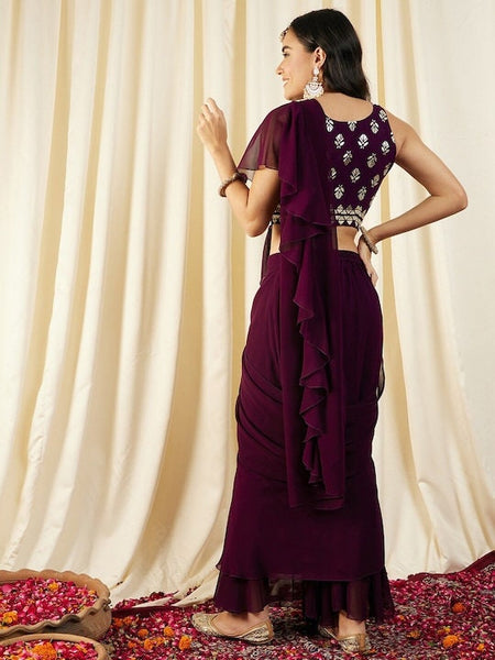 Women Blouse with prestiched frill gown, Ready to wear saree, Indo Western Dress, Saree Gown set, Indian suit set, Wedding Wear outfit VitansEthnics