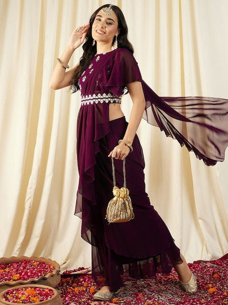 Women Blouse with prestiched frill gown, Ready to wear saree, Indo Western Dress, Saree Gown set, Indian suit set, Wedding Wear outfit VitansEthnics