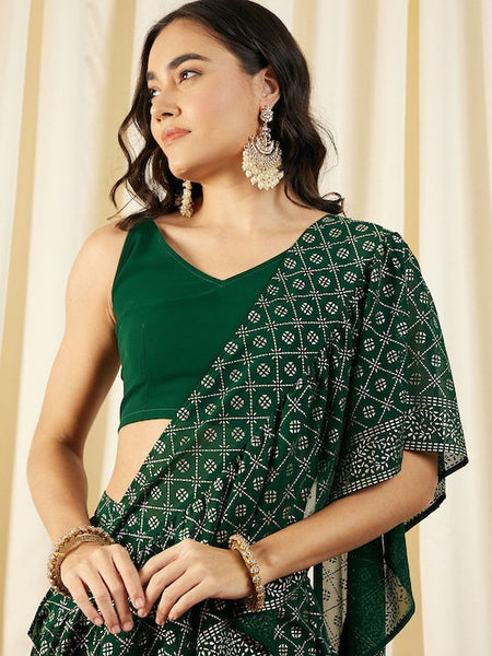 Printed Crop Top with Sharara & Attached Dupatta For Women, Ready to wear saree, Indo Western Dress, Pant saree set, Wedding Outfit VitansEthnics