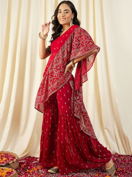 Printed Crop Top with Sharara & Attached Dupatta For Women, Ready to wear saree, Indo Western Dress, Pant saree set, Wedding Outfit VitansEthnics