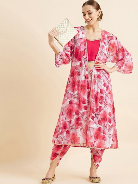 Floral Printed Crop Top With Dhoti Pants & Shrug Ethnic Co ords, Ready to wear Indian Dress, Indo Western Outfit For Women, Indian suit set VitansEthnics